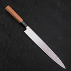 Yanagiba Left Hand AUS-10 Polished Buffalo Teak Handle 270mm (10.6”)-[Musashi]-[Japanese-Kitchen-Knives]