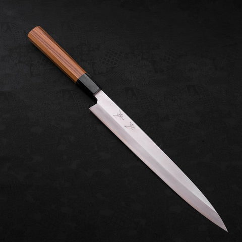 Yanagiba Silver Steel #3 Hon-Kasumi Buffalo Teak Handle 270mm (10.6”)-[Musashi]-[Japanese-Kitchen-Knives]