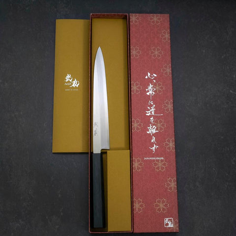 Yanagiba Silver Steel #3 Kasumi Dark Blue Urushi Handle 200mm-[Musashi]-[Japanese-Kitchen-Knives]
