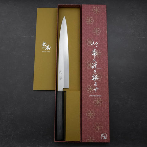 Yanagiba Silver Steel #3 Kasumi Dark Blue Urushi Handle 240mm-[Musashi]-[Japanese-Kitchen-Knives]
