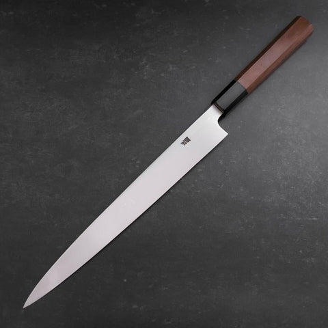 Yanagiba White Steel #2 Hon-Kasumi Buffalo Walnut Handle 270mm (10.6”)-[Musashi]-[Japanese-Kitchen-Knives]