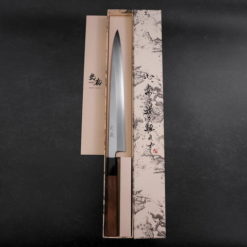 Yanagiba White Steel #2 Hon-Kasumi Buffalo Walnut Handle 270mm (10.6”)-[Musashi]-[Japanese-Kitchen-Knives]