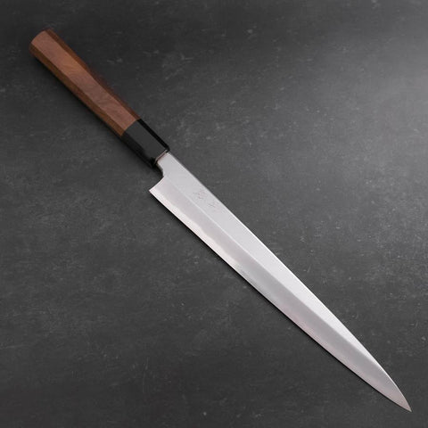 Yanagiba White Steel #2 Hon-Kasumi Buffalo Walnut Handle 270mm (10.6”)-[Musashi]-[Japanese-Kitchen-Knives]