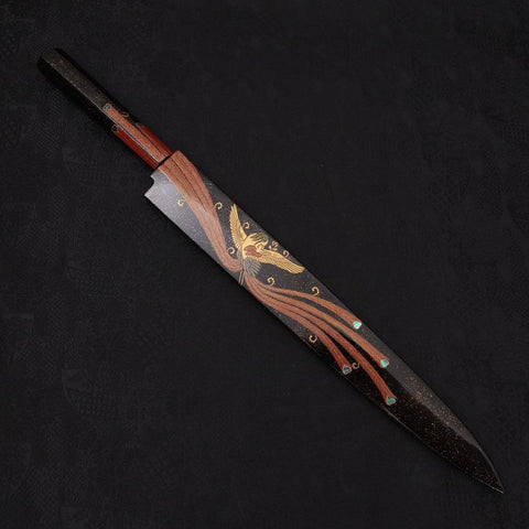 Yanagiba White Steel #2 Black Mirror Moon-Fuji Water Honyaki Urushi Handle With Urushi Sheath 330mm-[Musashi]-[Japanese-Kitchen-Knives]