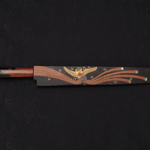 Yanagiba White Steel #2 Black Mirror Moon-Fuji Water Honyaki Urushi Handle With Urushi Sheath 330mm-[Musashi]-[Japanese-Kitchen-Knives]