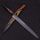Yanagiba White Steel #2 Black Mirror Moon-Fuji Water Honyaki Urushi Handle With Urushi Sheath 330mm-[Musashi]-[Japanese-Kitchen-Knives]