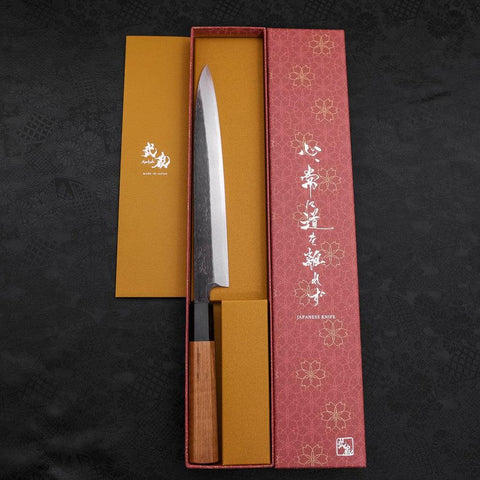 Yanagiba White Steel #2 Kurouchi Buffalo Teak Handle 225mm-[Musashi]-[Japanese-Kitchen-Knives]